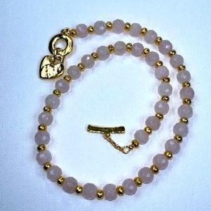 Belle Artique Genuine Faceted Rose Quartz Beaded Heart Charm Toggle Necklace